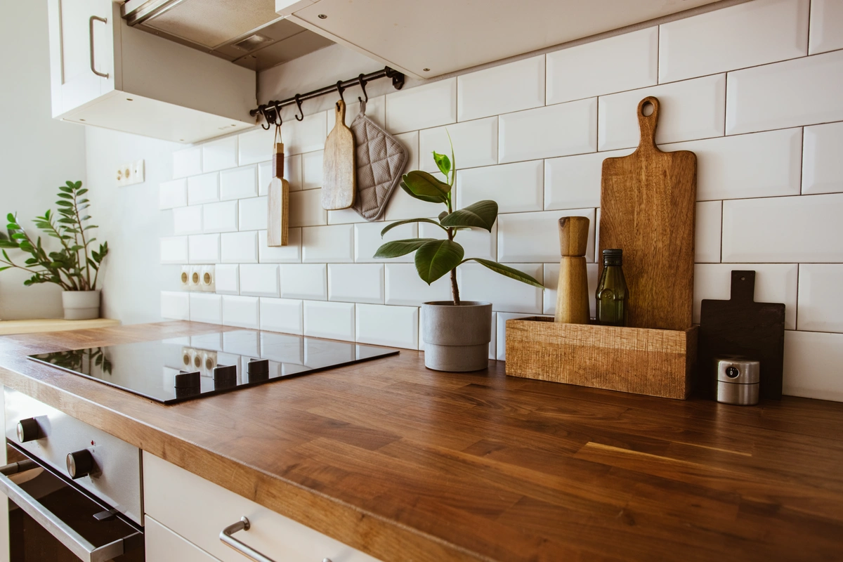 kitchen with dark wood countertop replacement